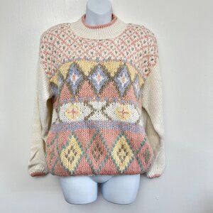 Vintage Allison Brittney Knit Sweater Pastel Diamond‎ Pattern Size Large